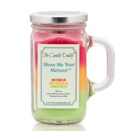 Show Me Your Melons! Scented Candle - Watermelon, Cantaloupe, Honeydew Scented Triple Layer Candle - 10.5 oz Mason Jar Candle - Fun and Funny Gag Joke Candle Poured in Small Batches in USA
