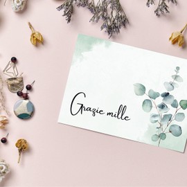 MAVANTO Thank You Cards Wedding Eucalyptus - DIN A6 Postcard Set as Thank You Cards for Celebrations (Grazie Mille, Pack of 20)