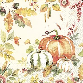 20 Napkins Pumpkins Around Autumn Leaves Thanksgiving Autumn Table Decoration 33 x 33 cm