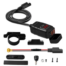 Riloer Motorcycle Dual USB Car Phone Charger with Waterproof Switch QC3.0 Cell Phone Charger Voltmeter Measured Red Voltmeter