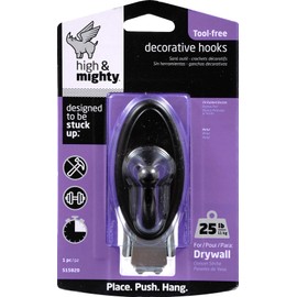 HIGH & MIGHTY 515820 Decorative Metal Hook, Easy Tool-Free Dry Wall Installation, Oval, Holds up to 25lb, Bronze