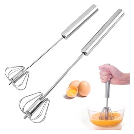 2 Egg Mixers- Stainless Steel Wire Whisk Hand Push Semi Automatic Blender Mixer.(12 Inches + 10 Inches)