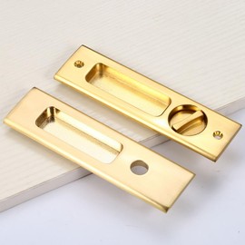 Hoconnie Pocket Door Handle Sliding Door Lock Pocket Door Lock Invisible Recessed Door Handle 160mm No Key (Gold)