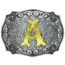 Western Belt Buckle Initial Letters ABCDEFG to Y-Cowboy Rodeo Silver Large Belt Buckle for Men and Women (C)