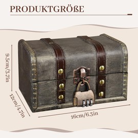 Forbabe Wooden Treasure Chest with Lock Storage Treasure Chest Vintage Jewellery Box with Lid Small Pirate Treasure Chest Wooden Treasure Chest Children's Birthday Party (16 x 12 x 9.5 cm, Grey)
