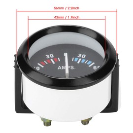 Ammeter Ammeter, Car Replacement Ammeter Meter, 12V 60-0-60 Universal 52MM/2" Analog AMP Ammeter LCD Display Digital Ammeter Meter with Wire and Frame