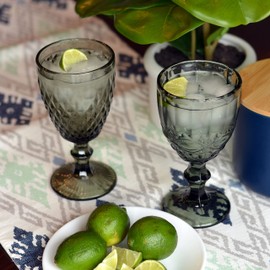 WHW Whole House Worlds Baroque Goblet Glasses, Set of 6, Translucent, Non Lead Crystal Glass, Weighted, 10 Fluid Ounces/ 300 ml, 6.75 Inches Tall, Faceted and Beaded Arabesque Patterns