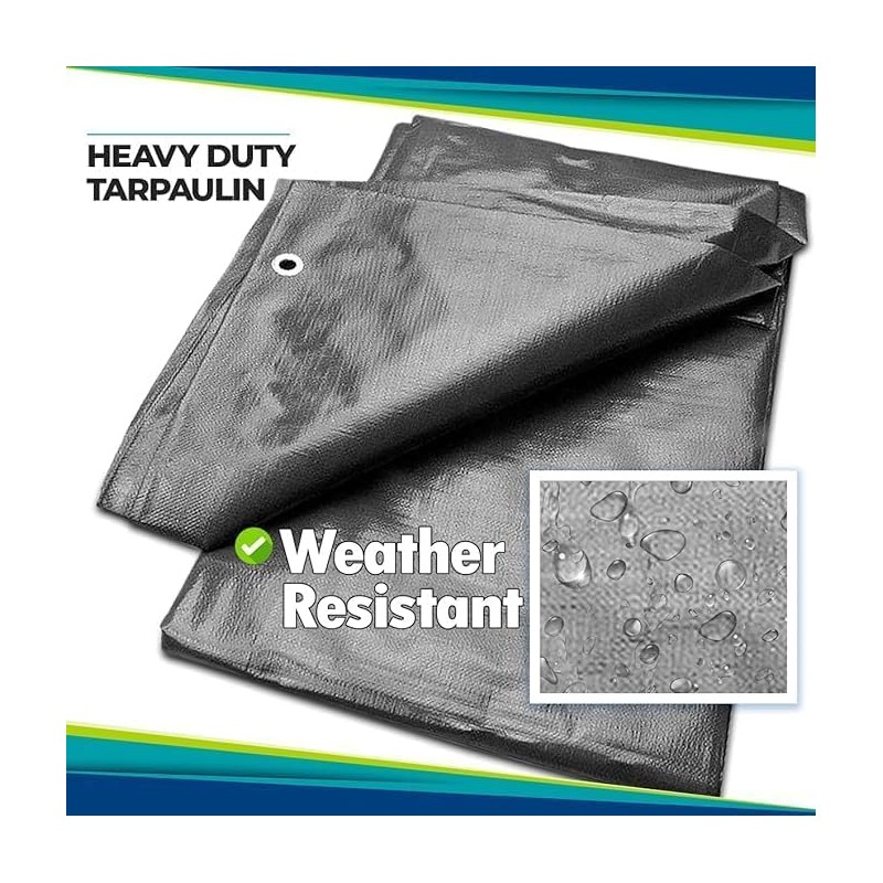 2m x 2m Grey Tarpaulin Cover - 200gsm Thick -