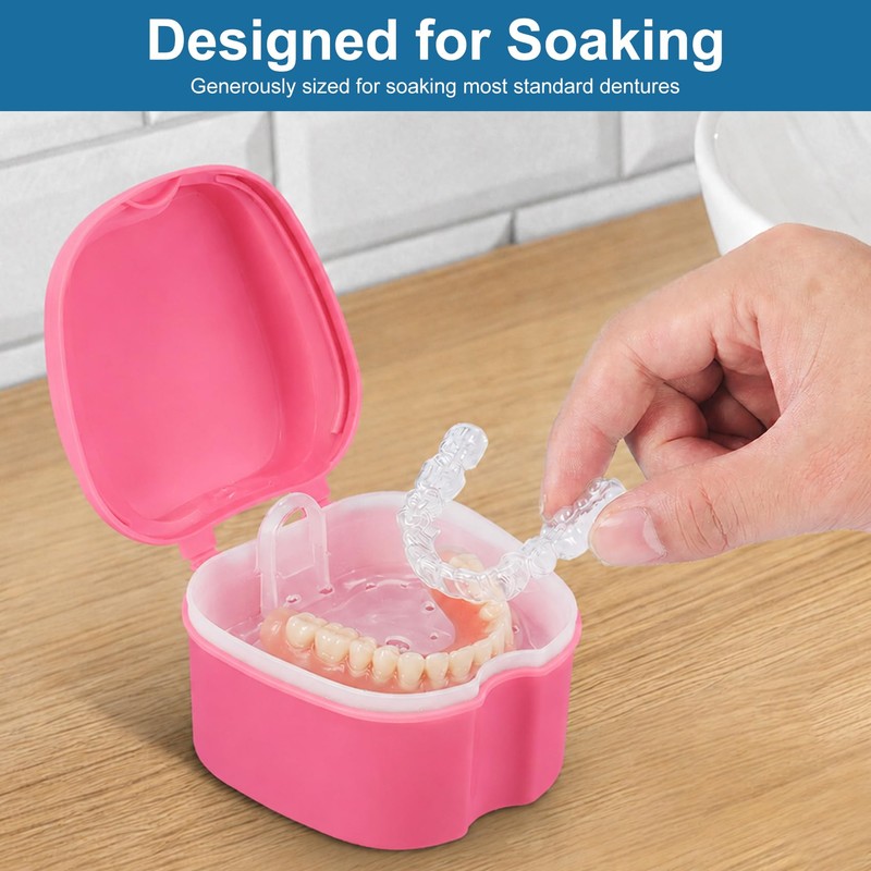 Denture Box with Removable Filter Basket, False Teeth Container for