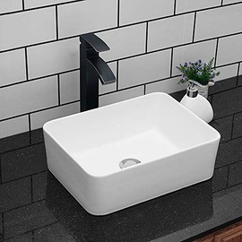 Kichae Vessel Sink Rectangular - 16"x12" Modern White Bathroom Sink Rectangle Above Counter Porcelain Ceramic Vessel Vanity Sink Art Basin