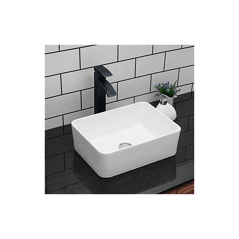 Kichae Vessel Sink Rectangular - 16"x12" Modern White Bathroom Sink