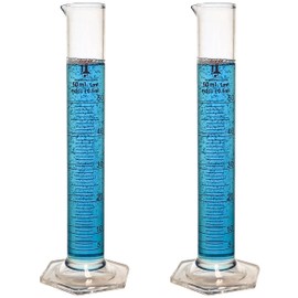50ml Graduated Cylinder, Borosilicate 3.3 Glass, Single Metric Scale, Class B, Karter Scientific 246H7 (Pack of 2)