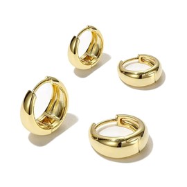 Krstudent Gold Hoop Earrings for Women,18K Gold Plated Earring Small Huggie Hypoallergenic Gold Earrings Set for Women Girls 14/16mm