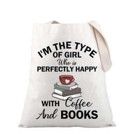 PLITI Book Lover Tote Bag Coffee Lover Gift Bookworm Gift Librarian Appreciation Gift Bookish Gift Reading Shoulder Bag (Girl Coffee Book TGCA)
