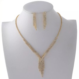 neXxtten Gold Tone Metal Rhinestone Necklace Earring Set S19776-GCRY