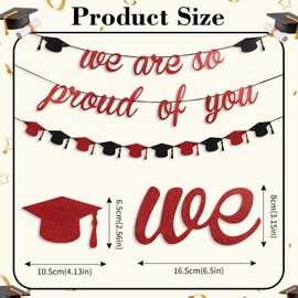 KALOR Red Glitter We are So Proud of You Graduation Banners Class of 2026 Banner Graduation Cap Banner for 2026 Graduation Party Decorations