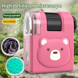 Kid Microscope Handheld – Mini Microscope with LED Light & Smartphone Adapter, STEM Educational Science Toy, Toys for Science Learning, Ages 6-8-12