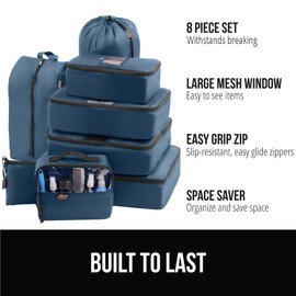 Gorilla Grip 8 Set Packing Cubes, Travel Essentials for Suitcases, Breathable Mesh Organizer Bags for Clothes Toiletries Shoes and Laundry, Luggage and Backpack Carry On Airplane Accessories Navy