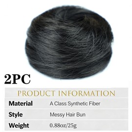 2PCS Small Cute Messy Bun Hair Piece for Thin Hair Women Mini Synthetic Curly Bun Scrunchies Updo Hairpieces in Black