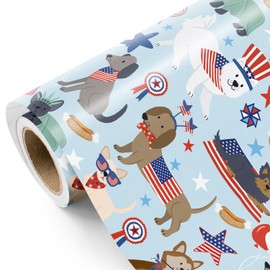 WRAPAHOLIC American Dog Wrapping Paper Roll - Mini Roll - 17 Inch x 16.5 Feet - USA Patriotic Dog 4th of July Wrapping Paper Perfect for Independence Day, Memorial Day, Birthday