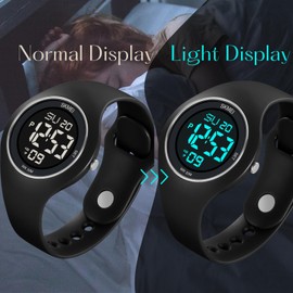 CakCity Digital Wristwatch for Women Unisex Waterproof Sports Stainless Steel Watches Outdoor Rubber Strap Multifunction Wristwatch with Luminous Display,Silver Black