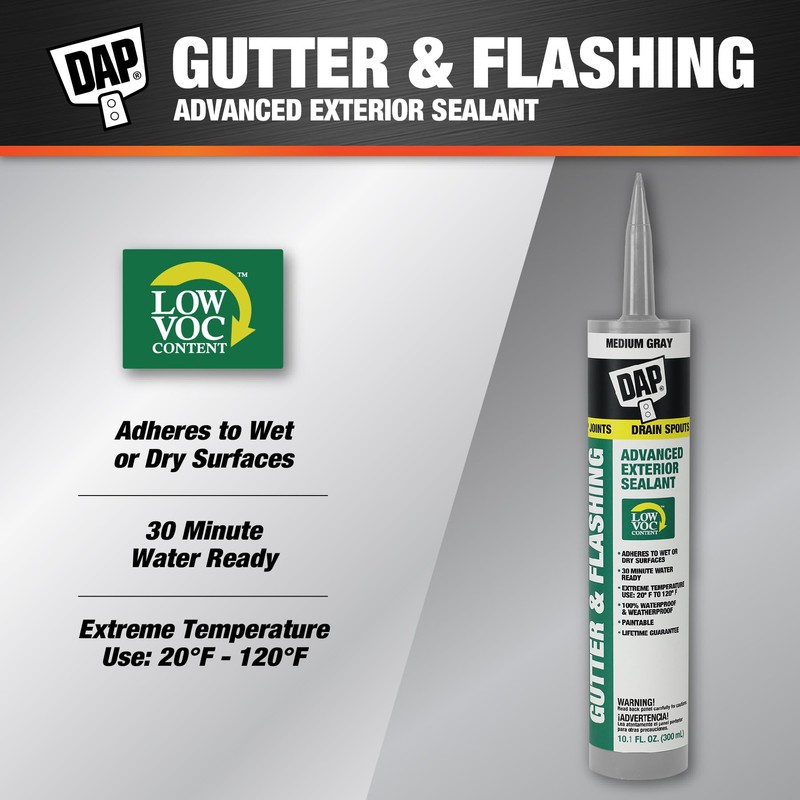 DAP Gutter & Flashing Advanced Exterior Sealant, Medium Gray, 10.1
