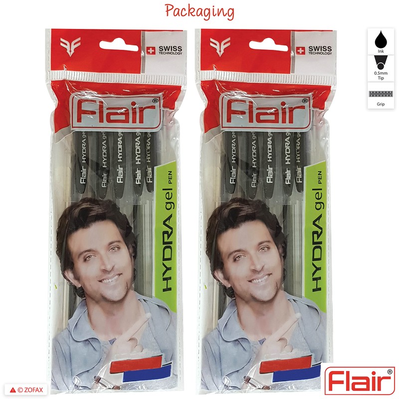 FLAIR Hydra 10 x 0.5mm Tip BLACK Gel Pens Easy