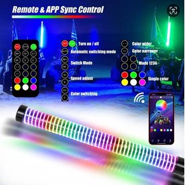 JXOFROAD 2PC COB Fat Whip Lights with Reverse &Turning & Brake light ，Remote & App Smart Control，Spiral RGB Chasing LED for Polaris RZR, Can-Am Maverick X3, Universal Fit for SXS, UTV, ATV, Boat (3FT)