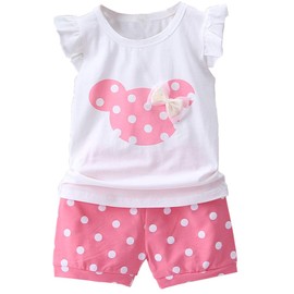 MH-Lucky Conjunto corto de ropa para bebé niña de 2 piezas con camiseta + pantalones cortos, Rosa/Rebel Fun., 3T / 4T