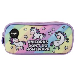 Fringoo® 3 Compartment Pencil Case for Kids School Stationery Holder Funny Cute (Unicorns & Homework - 3 Compartments)