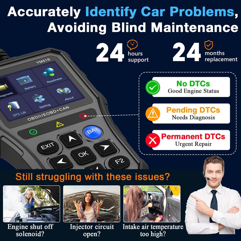 AMTIFO OBD2 Scanner with Battery Tester - Check Engine Light