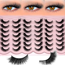 etokdos Cat Eye Lashes Natural Look 3D Mink Strip Lashes Wispy Short Fox Eye Eyelashes Mink Fluffy Lash Strips Cateye Faux Mink False Eyelashes Pack