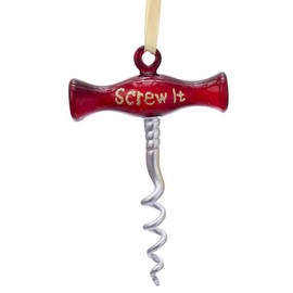 Kurt S. Adler Glass Cork Screw Wine Bottle Opener Ornament with Sentiment Screw It, 5.25 Inch