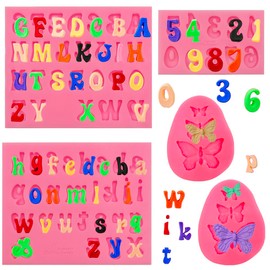 LyfLux - Moldes de silicona para fondant, letras de números y moldes de mariposa para fondant, postres y decoración de pasteles