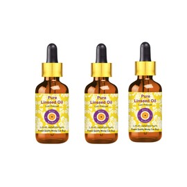 Deve Herbes Pure Linseed Oil (Linum usitatissimum) with Glass Dropper Cold Pressed (Pack of Three) 100ml X 3 (10 oz)