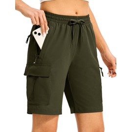 TBMPOY Women's Hiking Shorts with Zipper Pockets Lightweight Sun Protection Cargo Quick Dry Summer Shorts Army Green 2XL