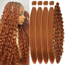 Brow Braiding Hair Pre stretched Curly Braiding Hair for Boho Braids Color 30 Knotless Hypoallergenic Ez Braids:_Honey Brown_26 Inch-Packs of 4+1