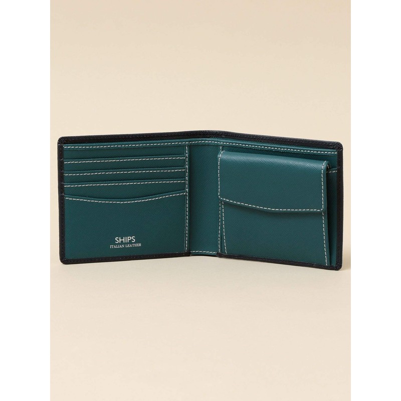 SHIPS 110030689 SAFFIANO Leather Men's Two-Tone Bifold Wallet, navy2
