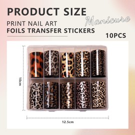Cosmeria Laser Leopard Nail Stickers Set, 10 Pieces, Easy to Apply Nail Art Accessories for Creative Nail Designs, Ideal for Christmas and Special Occasions