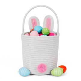 Easter Baskets for Kids Woven Bunny Basket with Handle Egg Hunting Easter Bucket for Boys and Girls