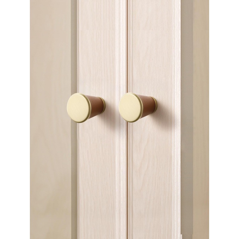 JIASENBAO Leather Drawer Pulls Trapezoid 5 Pack Gold Brown Leather