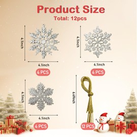 Bliceon 12PCS Silver Glitter Snowflake Ornaments for Christmas, Festive Hanging Decorations for Tree, Home, and Holiday Decor, Seasonal Gift and Party Accessories