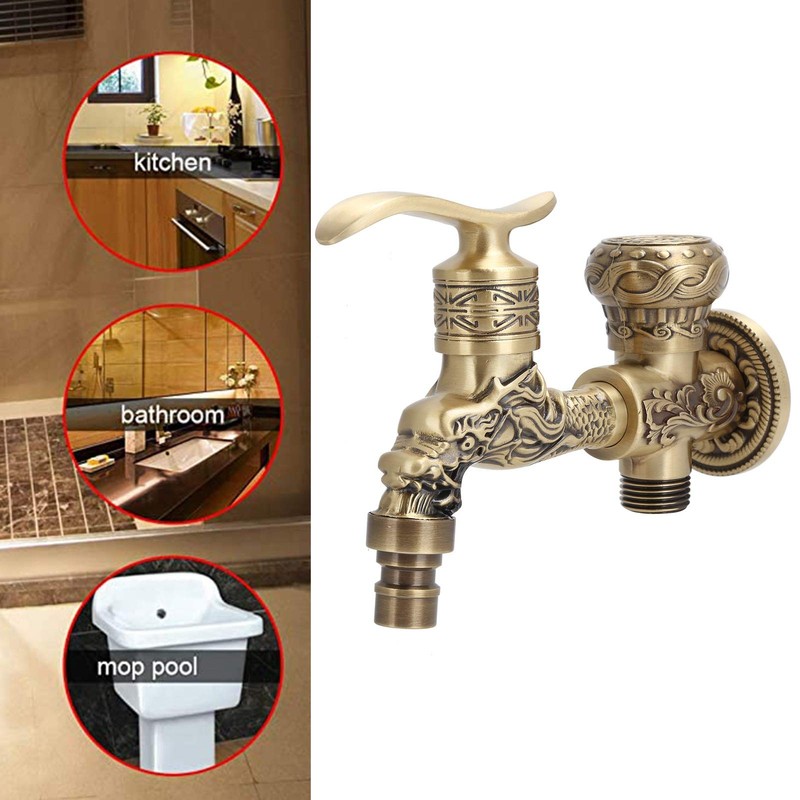 Tomotato Garden Tap, Vintage Garden Faucet, 1/2 Dragon Carved Washbasin