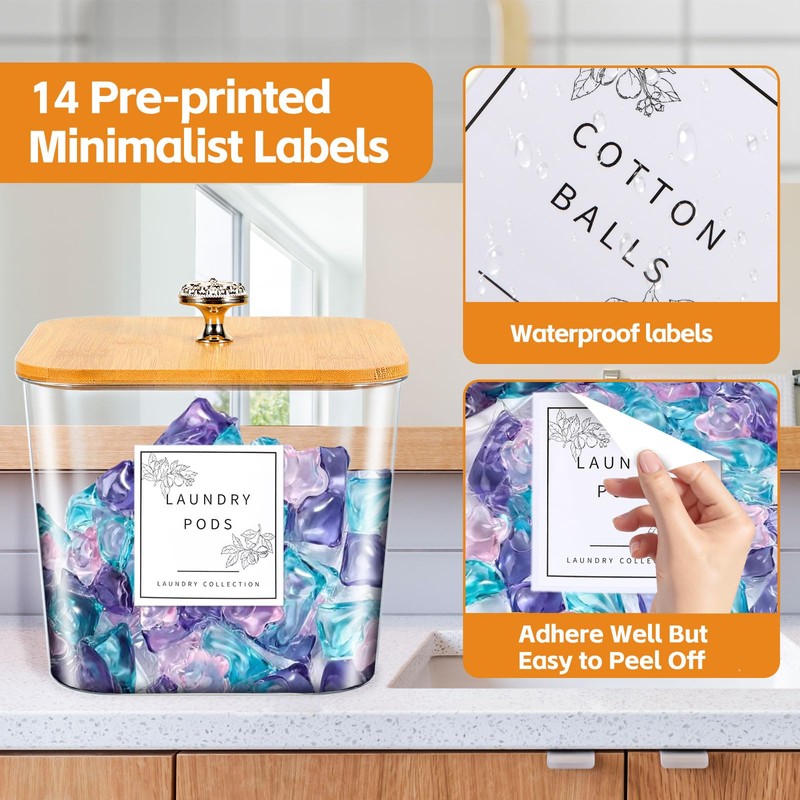 ASMALAM 4 Pack Laundry Room Organization Storage Containers Acrylic Jars