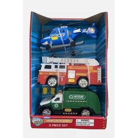 Play Right Light & Sound Helicopter, Fire Truck, & Recycling 5-Piece Car Toy Set
