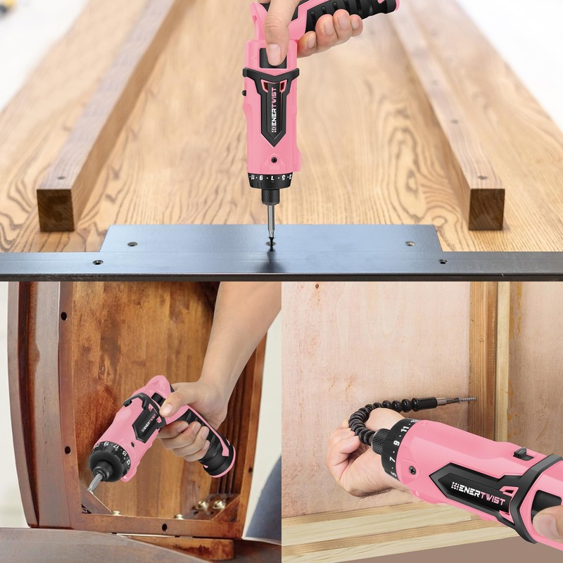 Enertwist Electric Screwdriver, 8V Max 10Nm Pink Cordless Screwdriver Rechargeable