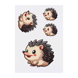 4 x 'Cartoon Hedgehog' Temporary Tattoos - Water Resistant, Skin-Safe, Non-Toxic Transfers, Mixed Sizes (TO00073338)