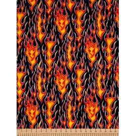 Alexander Henry Wheels on Fire Black and Red, 44-inch (112cm) Wide Cotton Fabric Yardage