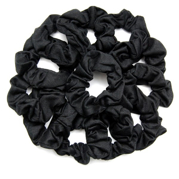 Luxxii Fancy Cotton Black Scrunchies Ponytail Holder Elastic Hair Bands 4 inch (Black Scrunchies, 12 Count)