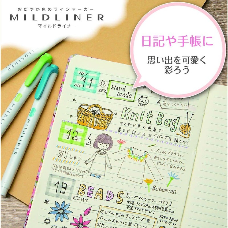 Zebra WKT7-5C-RC-N Mild Liner, Japanese Mild Color, Water-based, Set of